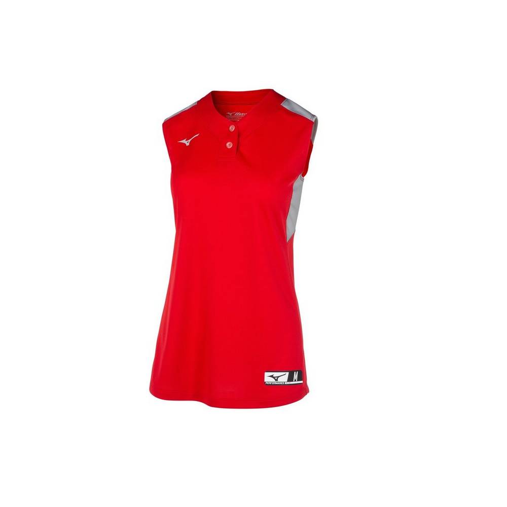 Maglia Mizuno Softball Aerolite 2-Button Sleeveless Donna - Rosse/Grigie - 40653-LJHW